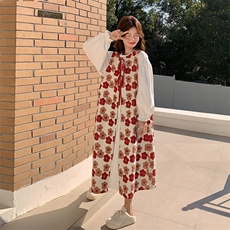 法式甜美碎花罩衫连衣裙套装女春秋2025新款多巴胺流行爆款长裙子，女装连衣裙，2D080