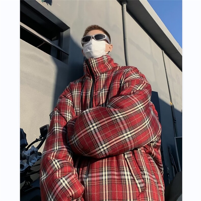 太帅气了 格子两面穿冬美式条纹棉服男女面包服棉衣外套MF211-P86图片