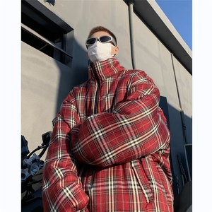太帅气了 格子两面穿冬美式条纹棉服男女面包服棉衣外套MF211-P86图片