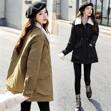 棉衣/棉服2021新款冬仿羊羔毛中长款工装棉服女外套，女装派克服，瑶迪依秀