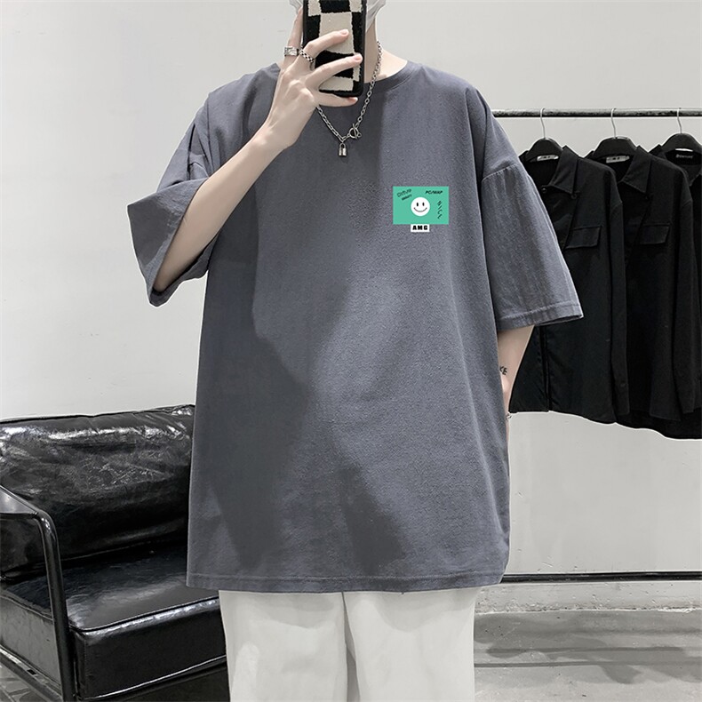 YT26264-P30亚麻短袖t恤男大码五分袖男宽松七分袖港风模特，男装T恤，电商A040