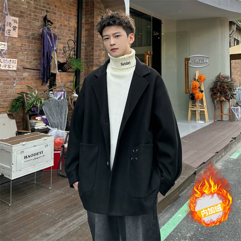 加绒加厚毛呢大衣西装外套潮504-F61-P75控118（加绒P85控128）,男装毛呢大衣,星座504