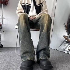 美式高街直筒牛仔裤男春季新款vibe宽松做旧复古微喇裤N70299-p45，男装牛仔裤，星座1008