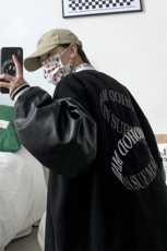 港风刺绣夹克男PU皮拼接宽松美式休闲潮牌棒球服XZ1213-DY06-P90，男装夹克，星座1213