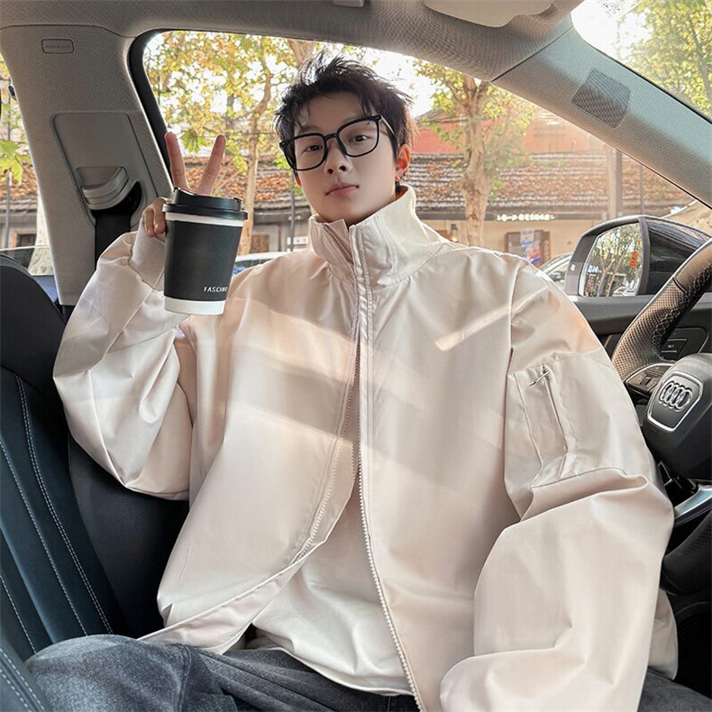 JK5018/P65春装新款纯色个性短款设计立领飞行员夹克男潮流外套，男装夹克，电商A141