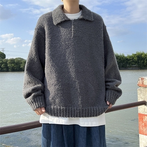 针织衫男士韩版潮流高街百搭宽松衬衫领2024冬季ins毛衣MZ551-P56图片