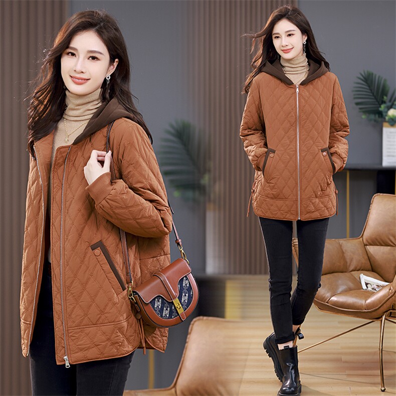 2023年秋冬季新款潮连帽棉衣棉服女中长款休闲百搭韩版短外套袄子，女装棉衣/棉服，简韵佳