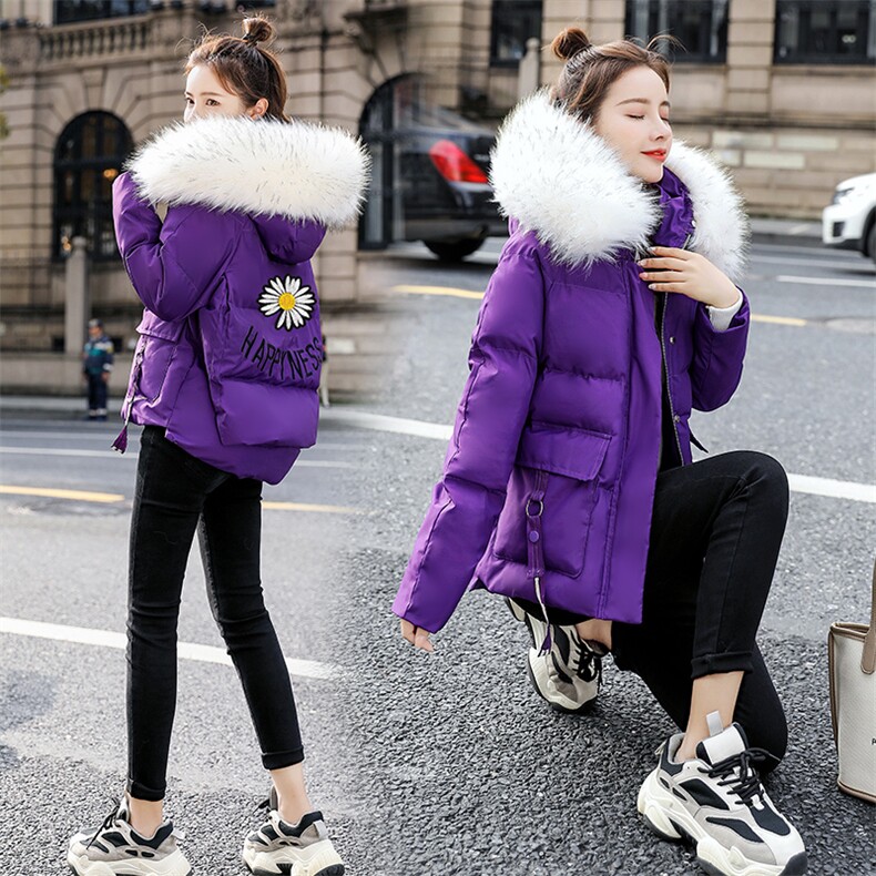 2020冬季新款简约大毛领小雏菊时尚棉衣，女装棉衣/棉服，艾尚靓装