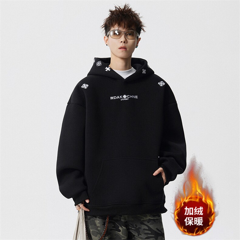 加绒卫衣男十字架刺绣连帽外套W721-特P55加绒P65控98加绒控108，女装短外套，星座209-2