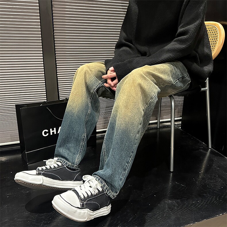 美式宽松复古黄泥直筒裤休闲牛仔裤男潮有大码902A/3702/P58,男装牛仔裤,星座902A
