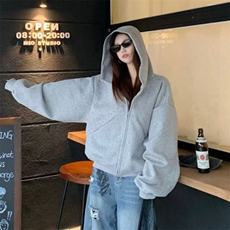 抖音得物高品质二开26春装美式高街铆钉拼接纯色开衫卫衣外套W122，女装短外套，电商A486-1