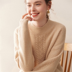 2025秋冬百搭时尚半高领麻花羊绒衫，女装羊绒衫，珍丝贝尔