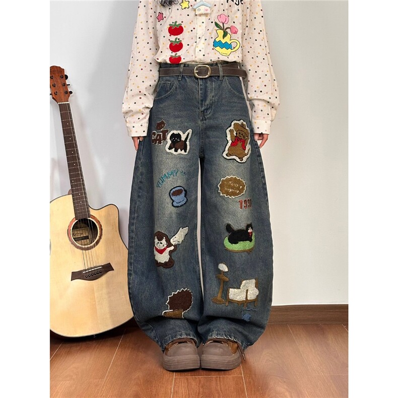 1506A/GN15310/P60高街复古涂鸦卡通牛仔裤女，男装牛仔裤，星座1506A