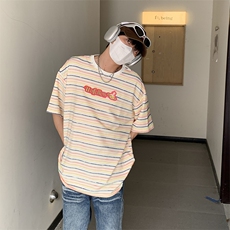 特P35无差价新款夏季时尚条纹绣花潮流短袖T恤-UF3T2003港风，男装T恤，电商A003