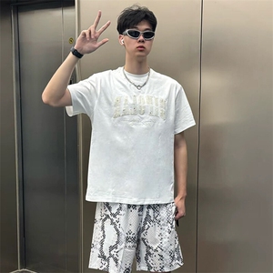 万针全刺绣工艺抖音得物高品质260克重磅纯棉双纱美式高街短袖T恤图片