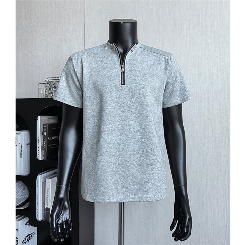 美式简约高街短袖T恤男拉链宽松半袖上衣正肩T恤25XT77281特批30，男装T恤，电商A042