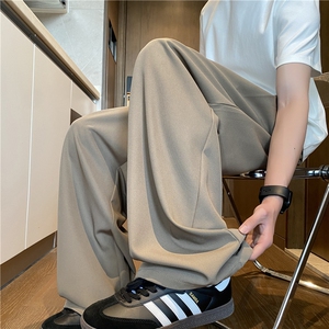日系慵懒风休闲裤男生秋季复古垂坠高级感拖地裤宽松大码褶皱西裤