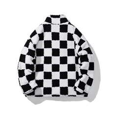 1白底冬季情侣羊羔毛大码M-5XL棋盘格宽松棉衣外套男YG78159P105，男装棉衣，星座226-2