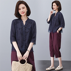苎麻夏季2025新款气质复古亚麻上衣大码女装棉麻休闲裤，女装衬衫，奕阳依阁