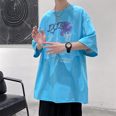 夏季新款港风男女创意字母印花200克纯棉T恤短袖T05P25，男装T恤，电商A161-2