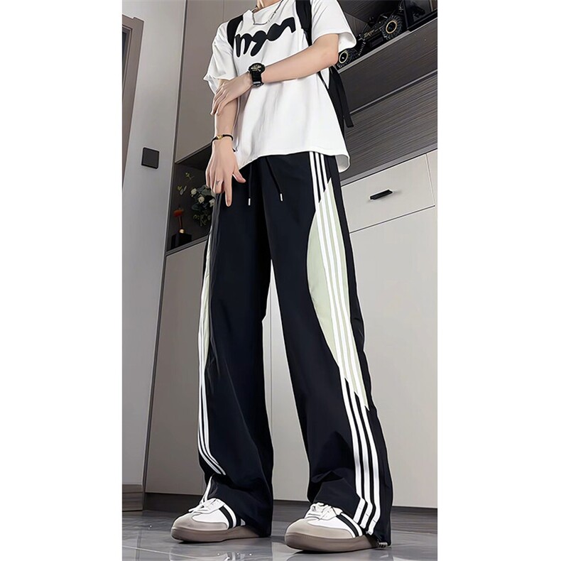 美式高街条纹速干冰丝裤子男夏薄款伞兵工装裤拼接运动裤KZ057P45,男装休闲裤,电商B312