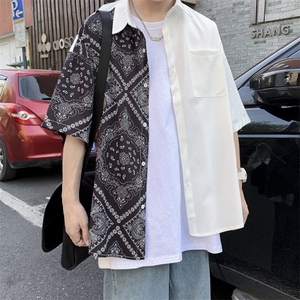 腰果花衬衫男短袖ins新款薄款复古港风日系外套韩版衬衣 W961-P28图片