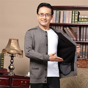 中老年人针织开衫男士爸爸春装上衣爷爷老人毛衣外套保暖春秋季