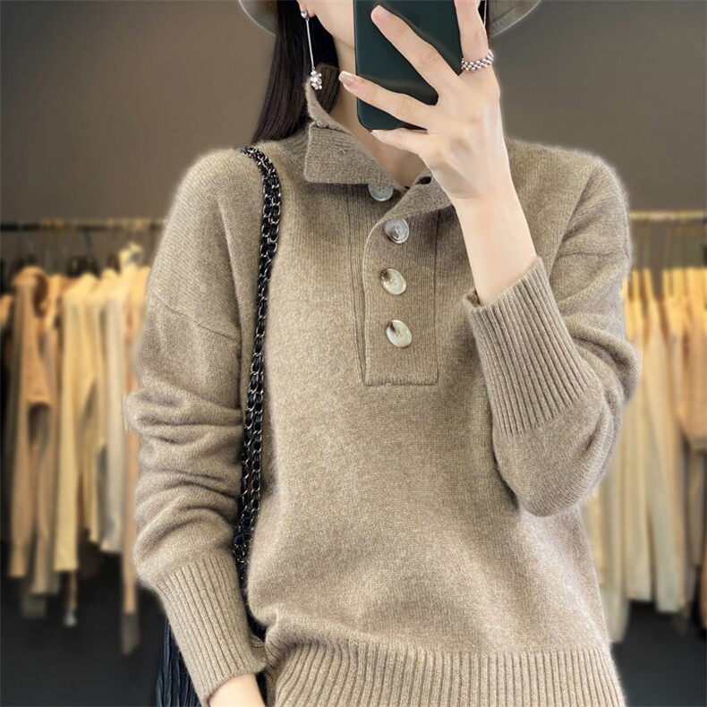 2025秋冬新款高领羊毛衫女复古加厚针织衫毛衣宽松慵懒打底羊绒衫,女装羊毛衫,琳华羊绒