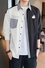 衬衫男长袖宽松休闲百搭韩版潮流拼色时尚秋衣DS937T，男装衬衫，电商A102
