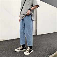 韩版ins潮流纯色直筒简约牛仔裤男水洗宽松港风休闲裤，男装牛仔裤，星座302B