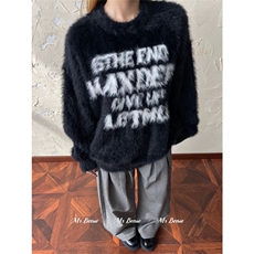 网图有货美式情侣毛衣男女宽松字母仿貂毛圆领针织衫A1030-P53，男装针织衫/毛衣，星座1505