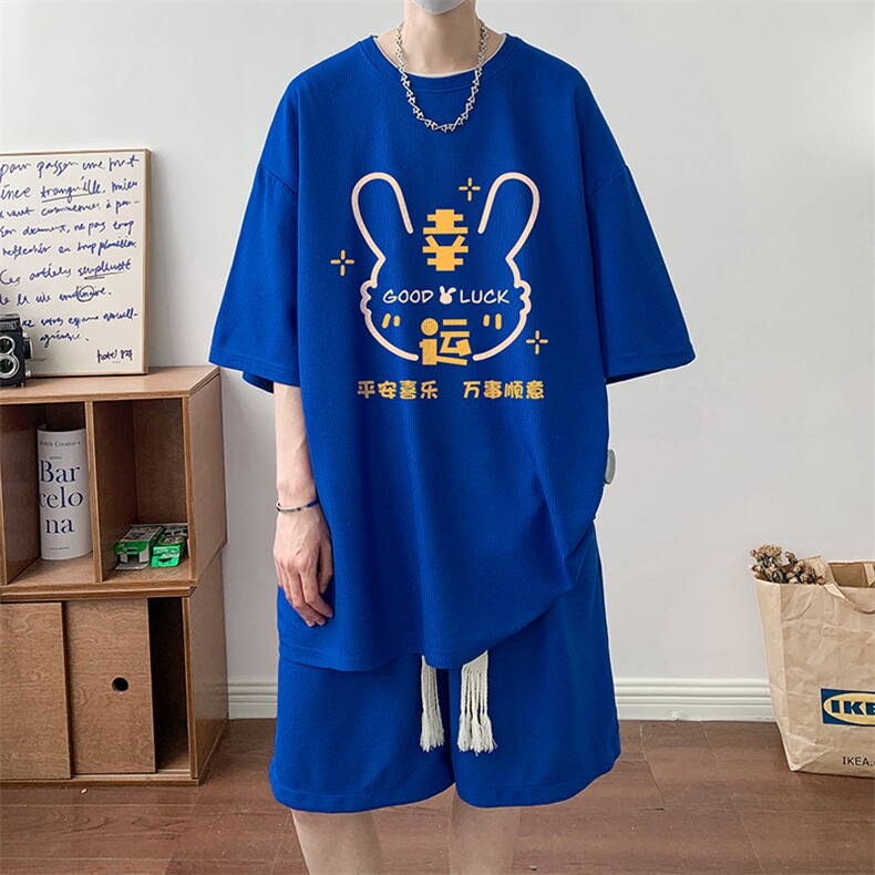 华夫格套装运动短袖t恤套装休闲两件套一套HZ84297-P44,男装T恤,电商A040