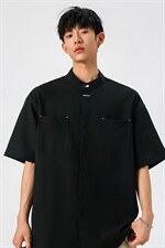 1新中式立领衬衫风暗扣工装大码M-5XL半袖衬衣男78013P48控78，男装T恤，星座226-2