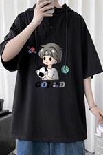 LD54207-P45连帽短袖t恤男大码胖子带帽五分袖中袖，男装T恤，电商A040