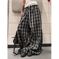 复古慵懒风百搭格子裤男女爵士舞双腰头拼接宽松阔腿裤KB3070，男装休闲裤，星座1116A（原606A-3）