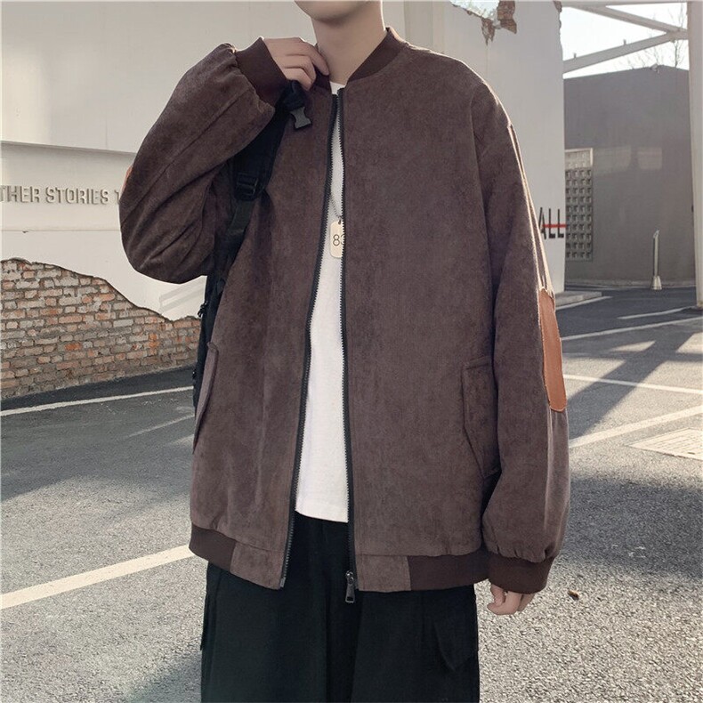 春装皮补丁拼接灯芯绒夹克男休闲外套JK18P70,男装夹克,电商C323