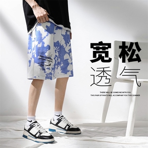 DD6448P32阳光房 薄款男士沙滩裤宽松五分裤休闲花裤子男裤夏图片