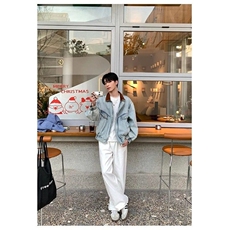 W9560-P80网图现货美式复古短款翻领牛仔夹克宽松潮流工装外套，男装夹克，星座1608-2