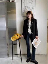 欧洲站2021秋季新款欧货休闲单排扣门襟拼线条西装外套，女装西装，L·H·X