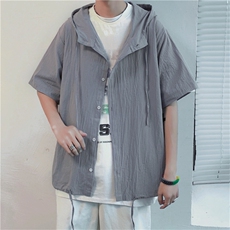 短袖衬衫男休闲夏季新款ins宽松百搭连帽衬衣薄款外套W967-P30，男装夹克，星座512-2