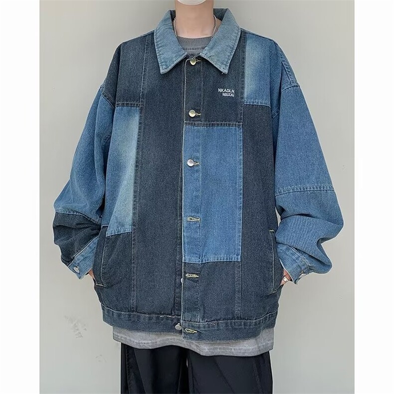 设计感拼接牛仔外套男欧美高街夹克春秋款潮牌美式W045-P65,男装夹克,星座1109-3
