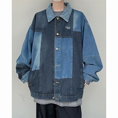 设计感拼接牛仔外套男欧美高街夹克春秋款潮牌美式W045-P65，男装夹克，星座1109-3
