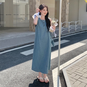 蓝色显瘦休闲薄款牛仔长裙新款轻熟风减龄背心裙夏季无袖连衣裙女图片