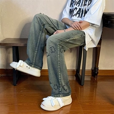 牛仔裤男印花字母高街帅气ins百搭2026新款夏季直筒长裤RK193-P40，男装牛仔裤，星座412
