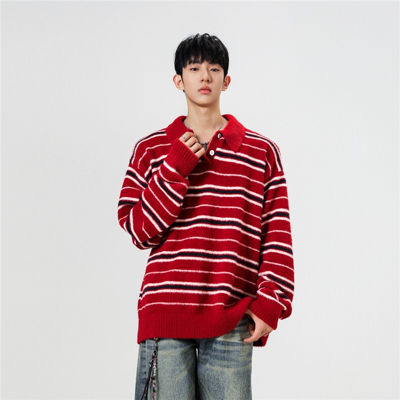 秋冬新款软糯POLO领条纹毛衣MY5008-P50控88，男装针织衫/毛衣，电商A072