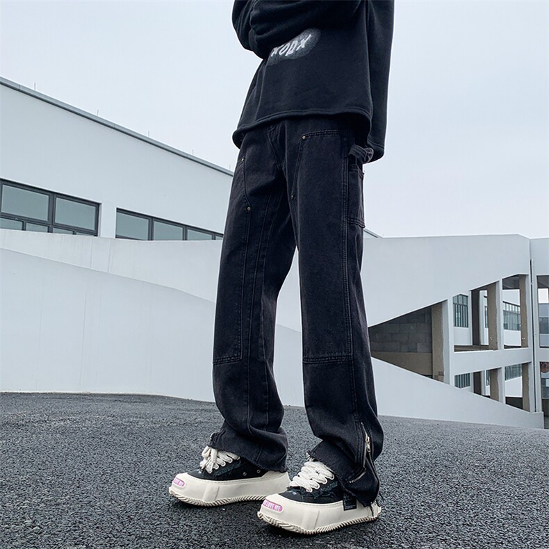 欧美风裤子vibe潮牌阔腿裤裤脚拉链牛仔裤高街男N0417-P50图片