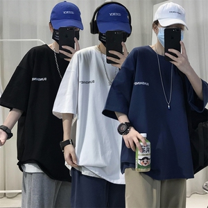 T06常年款男女休闲字母印花T恤圆领半袖五分袖TEE中性S-5XL可定制图片