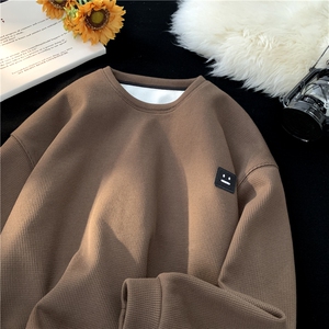 华夫格笑脸标卫衣大码圆领加绒M~5XL 平铺 XZ604-WY01JR-P35控48图片