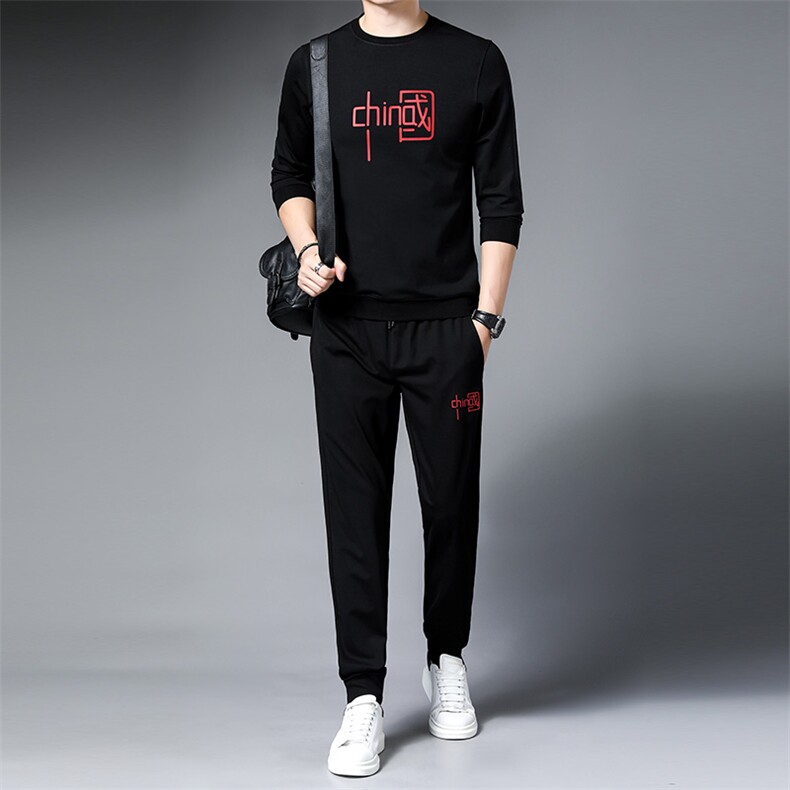 运动套装春季新款T恤套装男装潮流衣服上衣时尚长袖休闲宽松套装,男装休闲套装,电商B212（原钱塘6029）