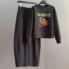 高级感时尚休闲运动套装女秋季新款番茄圆领印花卫衣阔腿裤两件套，女装套装/套裙，2C310